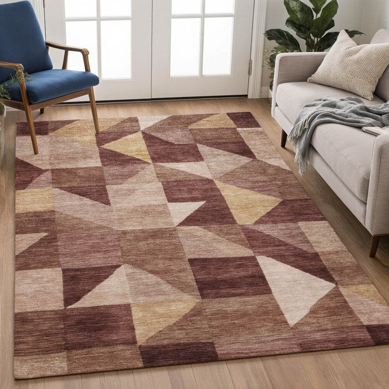 Tapis géométrique lavable à la machine de qualité supérieure Mayfield AMF2373, Bourgogne, 8 pi x 10 pi