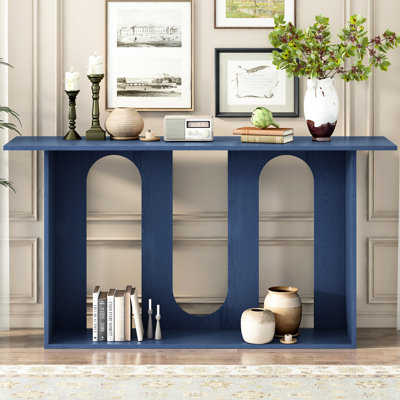 American Design Console Table With Water - Bent Ash Veneer, Extra Shelf For Entryway, Modern Look Natural Toned Veneer Curved Design, Functional In Primary Living Spaces, Clean Lines