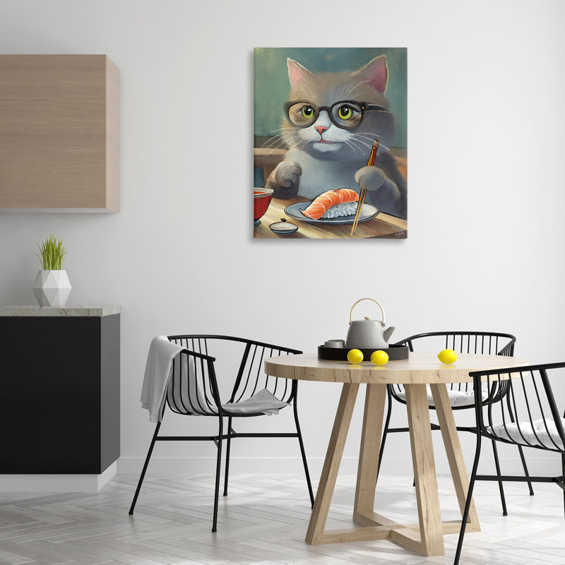 Chat qui mange un sushi, art mural sur toile par Elizabeth Medley, H 40 po x l 30 po