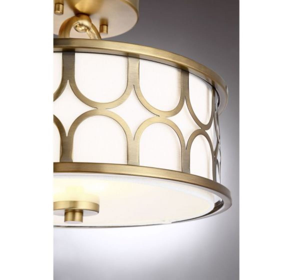 Bayberry 2 Light Fabric Semi Flush Mount, Natural Brass
