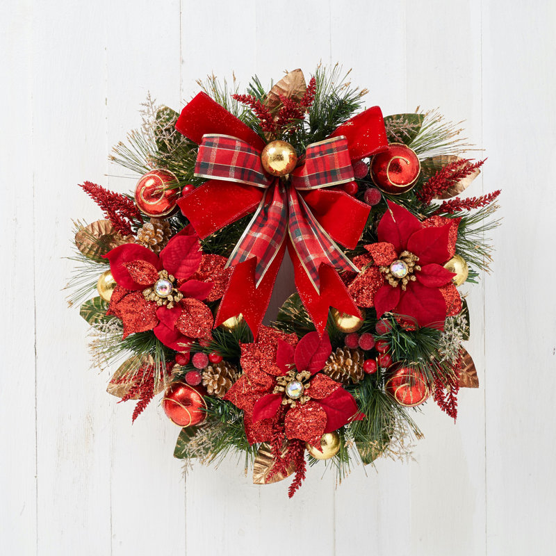 Couronne en polychlorure de vinyle poinsettia 22 po