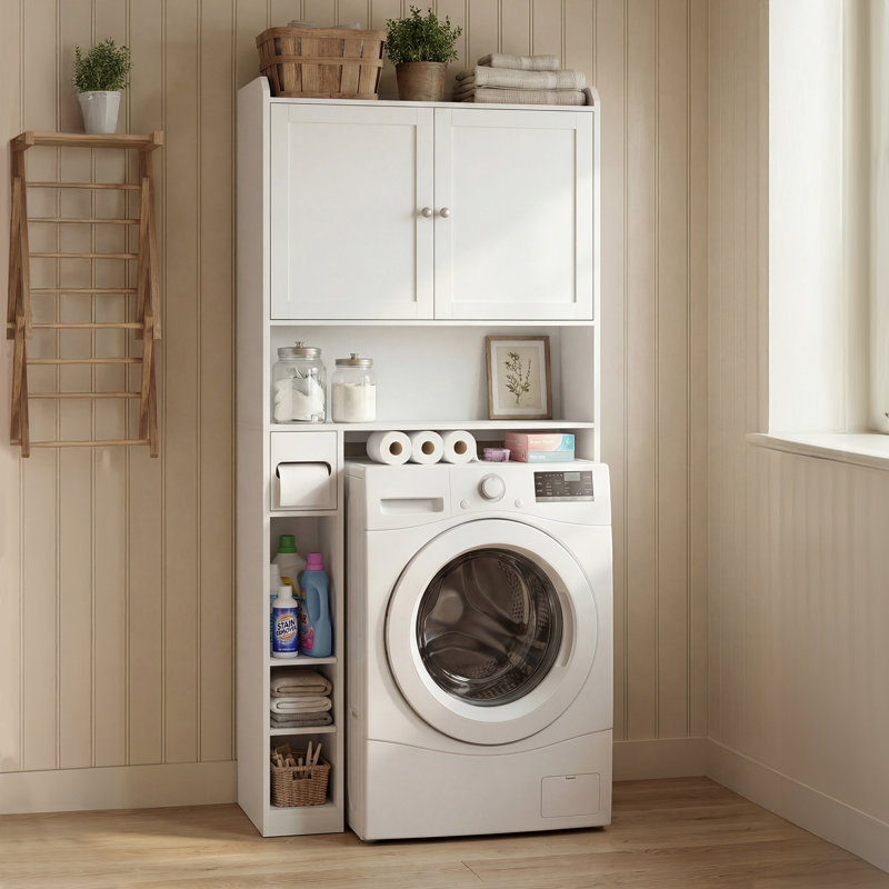 Bathroom Storage Cabinet With Sliding Door, Cloud White