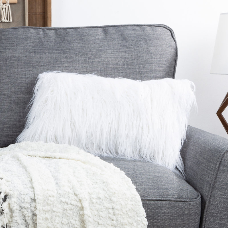  12 x 20-Inch Plush Lumbar Pillow - Luxury Accent Pillow Insert and Glam Cover Set, White