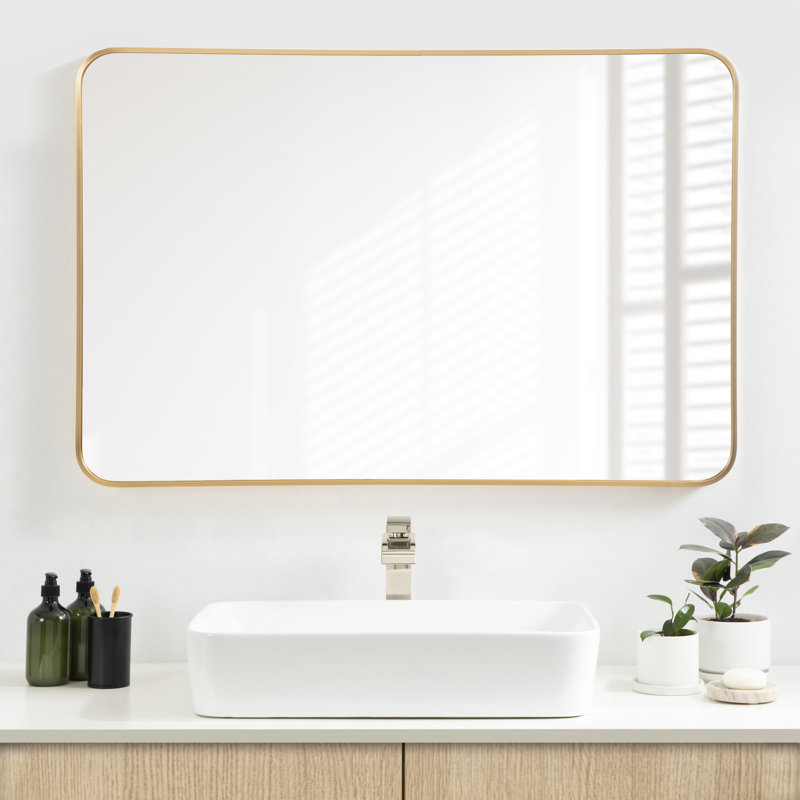 Anacleta Radius Rectangle Framed Wall Mirror, 35.5" x 23.5", Gold