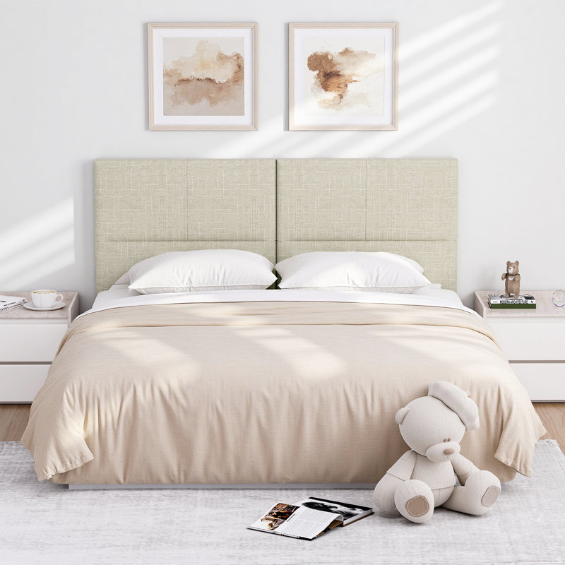 Upholstered Headboard Queen Size, Solid Wood Head Board with Sturdy Metal Legs, Linen Bed Headboard with Height Adjustable