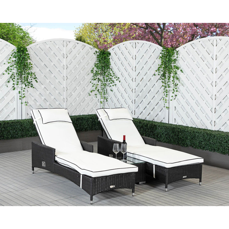 Cambridge Reclining Sun Lounger with Cushions, Vanilla, Black