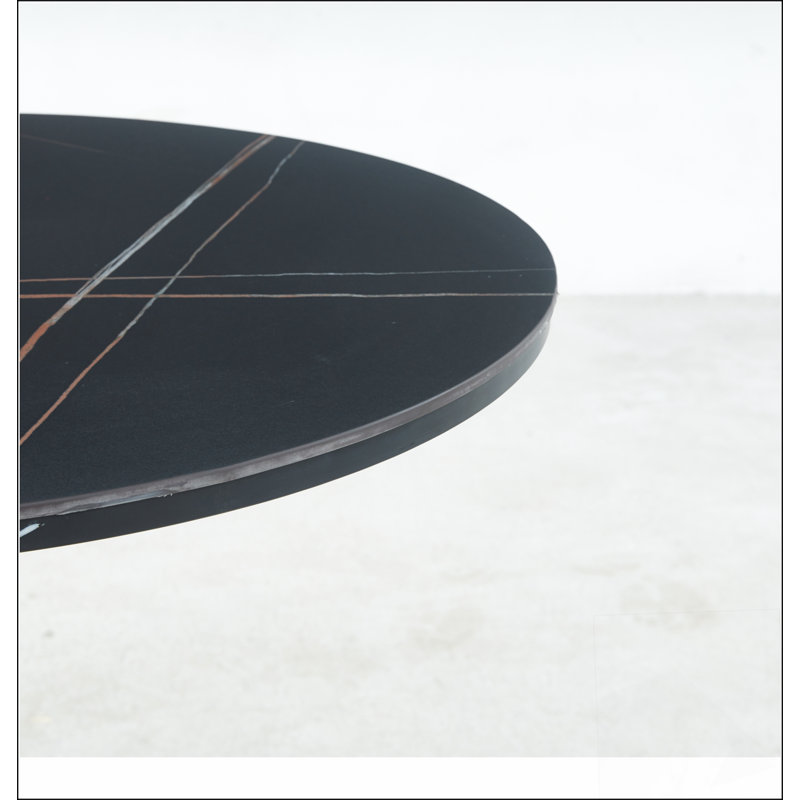 Table de salle à manger 31,5 "de style Mid-Century pour 2 à 4 personnes avec plateau rond en MDF GOLDEN ET NOIR, Doré, Doré