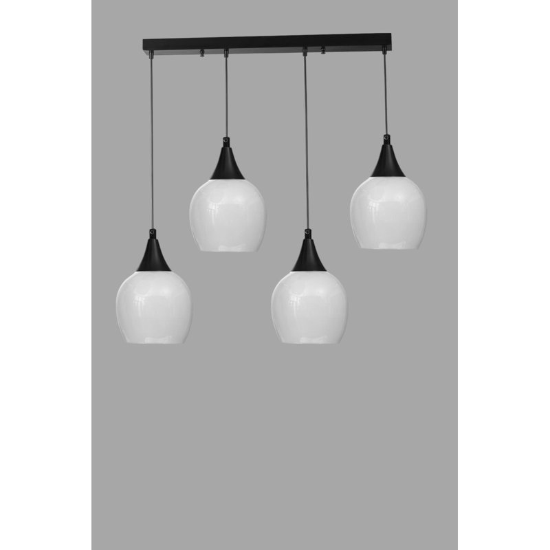 Lustre réglable élégant, corps en métal et capuchon en verre, 4 douilles E27, 24,0 x 2,4 x 1,2 pouces | Hauteur: 31,5 pouces | Design moderne blanc et noir, pour la salle à manger et l'espace de vie, ampoule non incluse