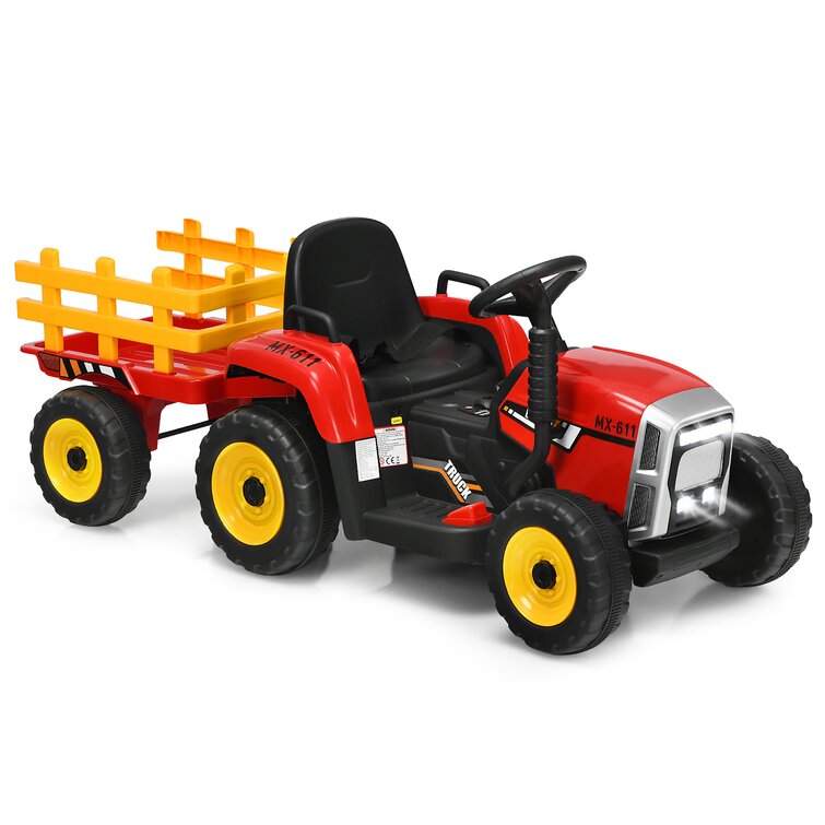 12V Tracteur avec remorque Rouge – Tracteur Electrique Pour Enfants