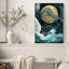 Art mural sur toile, arbre stylisé contre un orbe doré sur des vagues turquoise-595190863