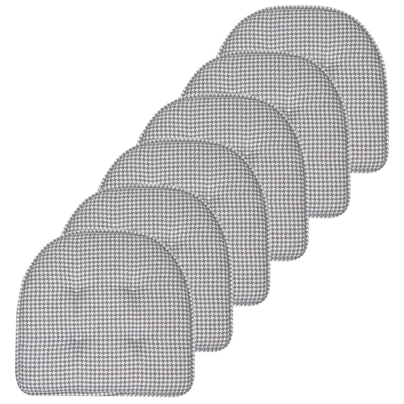 Houndstooth Stitch U Shaped Memory Foam 17" x 16" Chair Cushions, Gray, Set of 6