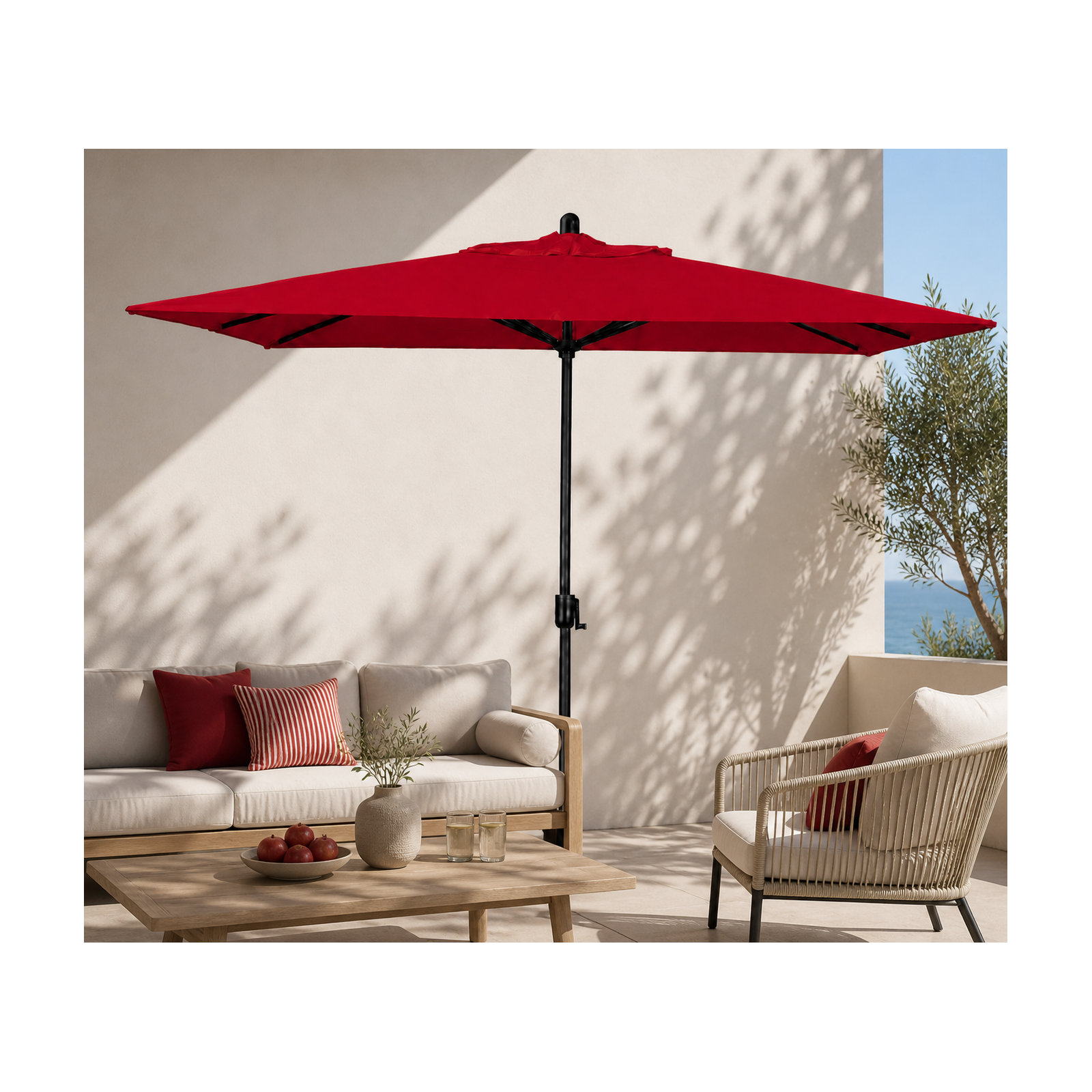 Olivier 116.7'' Outdoor Umbrella, Canvas Jockey Red Sunbrella® Canvas, Antique Bronze
