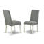 Ensemble de table de salle à manger 5 pièces comprenant une table de cuisine ronde avec piédestal et 4 chaises de salle à manger Parson en tissu gris, lin blanc-1998370976-1998370979-1998371004