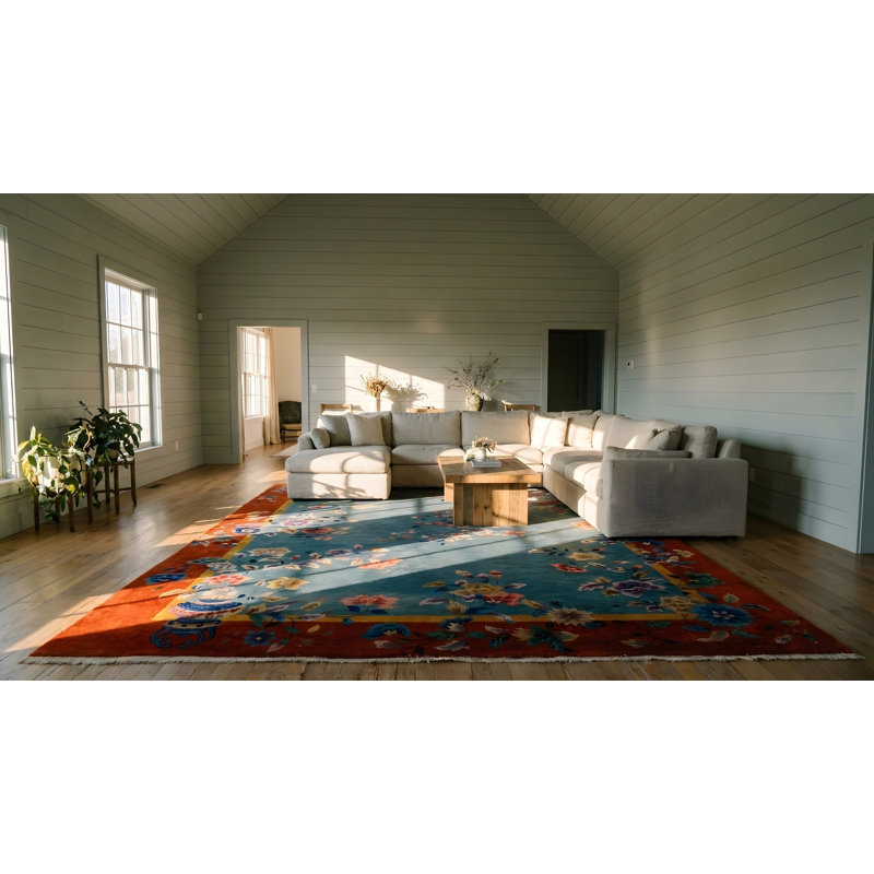 Wool 1920s Knotted Rectangle Chinese Antique - Art Deco Room Size Rug