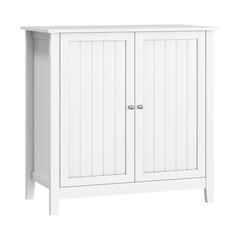 White Double Door Storage Cabinet, Silver , Mid - Century Modern Structure, Spacious Interior Freestanding, Flavor, Stable, Dining Room