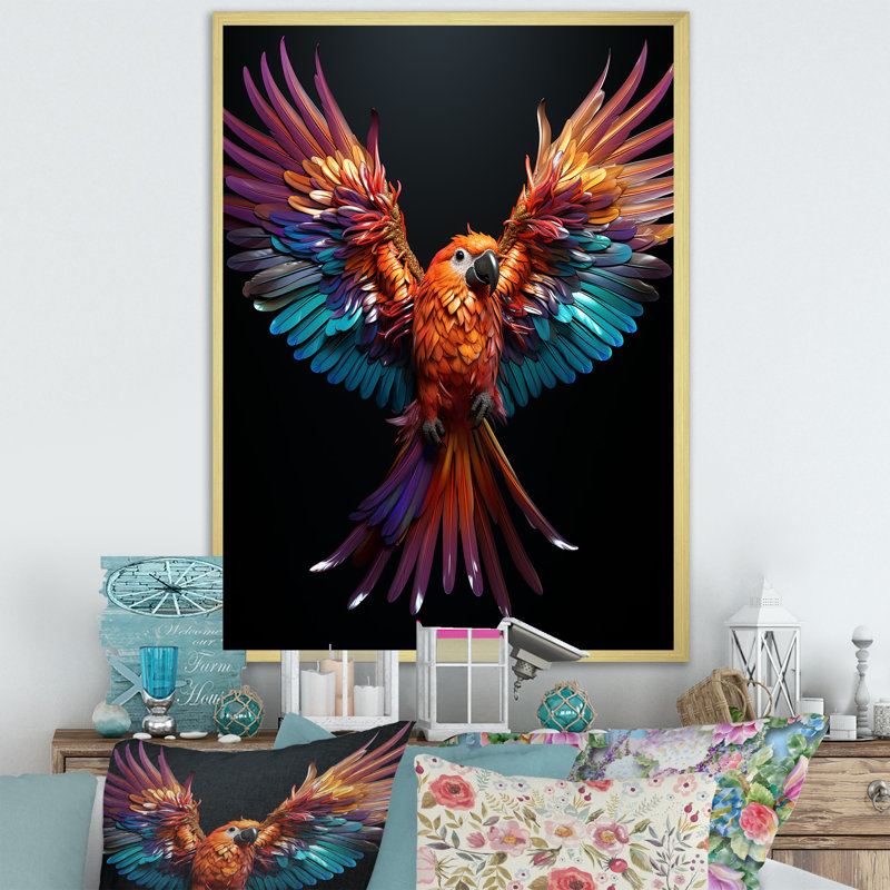 «Parrots Whimsical Wings I», reproduction sur toile, H 32 po x l 16 po x P 1 po, Cadre photo doré simple