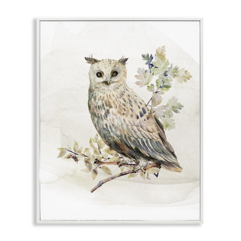Hibou de forêt avec giclée encadrée de feuillage, design par CAD Designs, Encadrement giclée blanc côtier, H 20 po x l 16 po