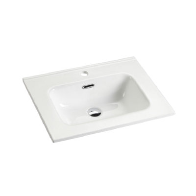 Glossy White Ceramic Integrated Sink For Bathroom - , Resists Stains And Fading With Basin Quality, Scratches Enhances Durability