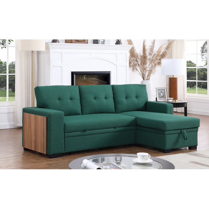 Seker 3-Piece Upholstered Sectional with Storage, Green Linen