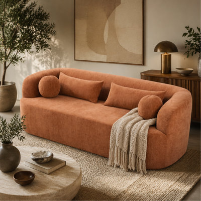 86" Chenille Boneless Couch, Upholstered Sofa with Pillows, No Assembly Curved Cloud Couch with High-Density Foam, 3-Seater Luxury Modern Compressed Sofa for Living Room&Apartment