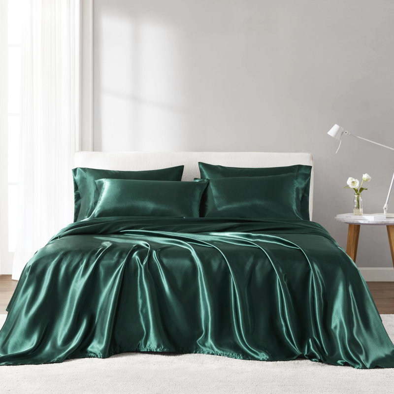 Full Satin Luxury Bedroom Collection - Wrinkle-. Suited For 16" Mattresses. Comprises 1 Flat Sheet, Fitted 4 Pillowcases. Smooth And Supple Quality, Skin-Enhancing. . Sheets Linens Fits Consists Of