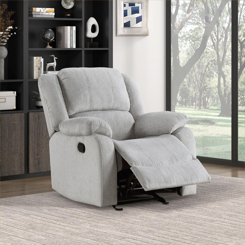Fauteuil inclinable coulissant en chenille pour salon, cadre en bois massif gris neutre manuel inclinable
