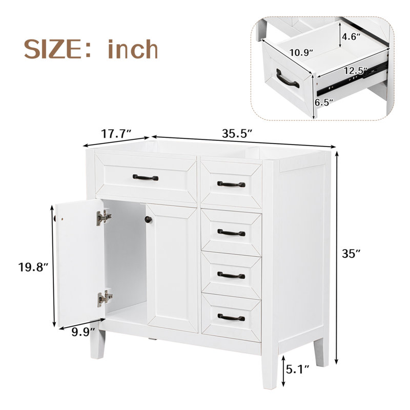 White 36" Freestanding Bathroom Vanity Cabinet with Drawers