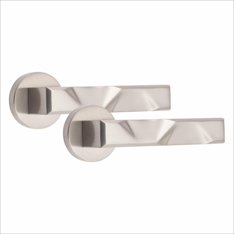  6 Pairs Modern Nova Design Premium Door Handles on Round Rose in Satin Nickel Finish
