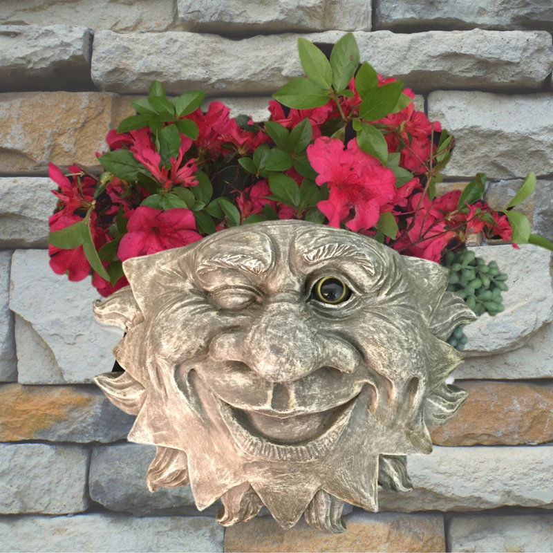 Muggly's The Face Mr. Sun Shine Tree & Patio Statue Planter, Gray