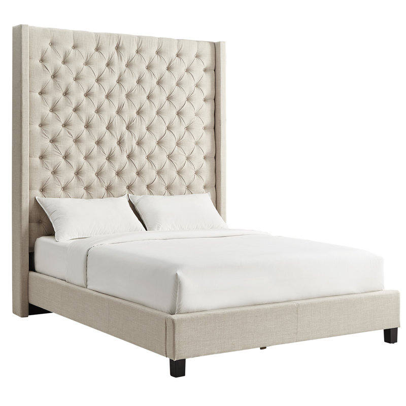 Lit tapissier standard Kaster, Lin beige chiné, Grand