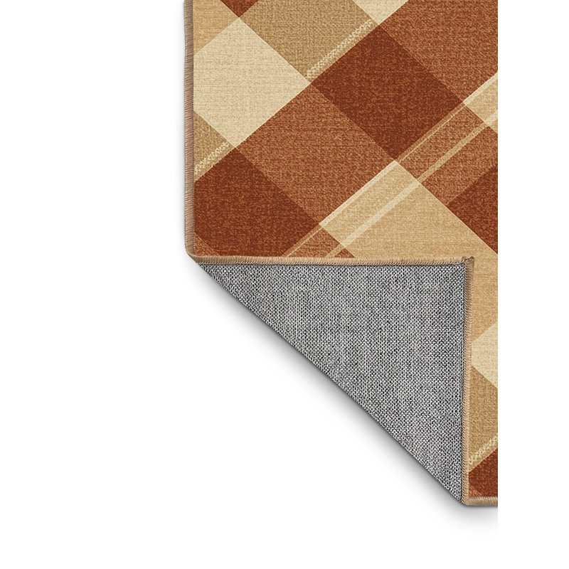Tapis traditionnel écossais Wynsum lavable à la machine - reliure brun clair, Rond 8 pi