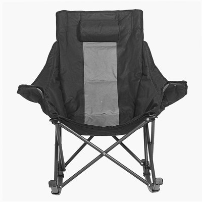 Rocking Camping Chair, Portable Folding Rocker, Heavy-Duty Lawn Chair Recliner with Cupholder & Pocket, Supports 225lbs, Fully Padded Camp Chairs for Outdoor Patio Backyard Porch Garden