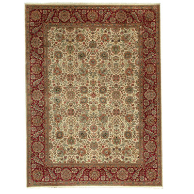 Tapis rouge / brun / vert tissé à la main