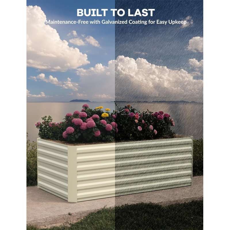 8x4x2 ft Galvanized Raised Garden Bed, Beige, 24" H x 94" W x 48" D