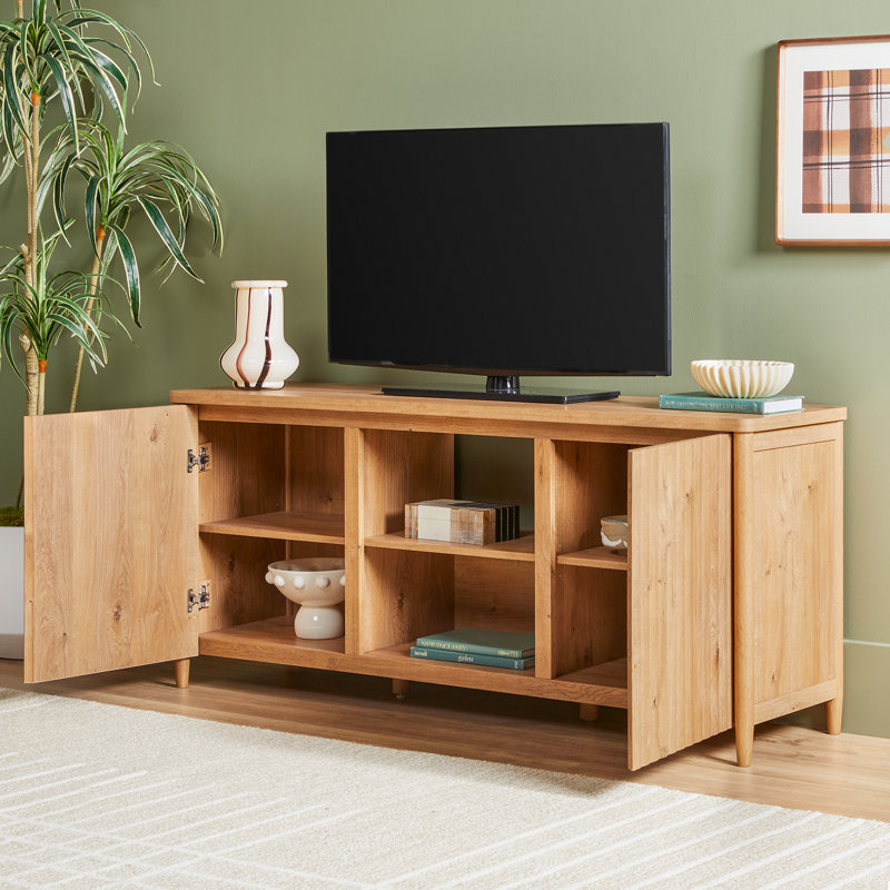 Meuble télé scandinave avec rangement ouvert, 58.5", Chêne anglais
