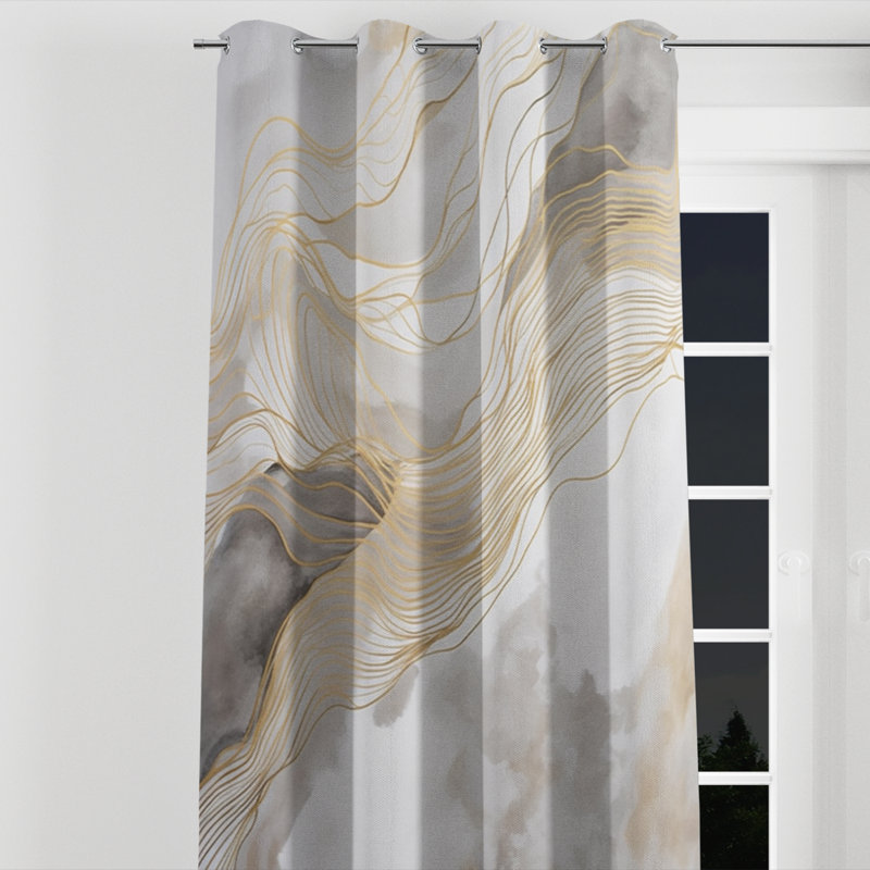 Ausilia - Line Art Blackout Grommet Curtain - 1 panel, 52" W x 84" L, Silver Grommets