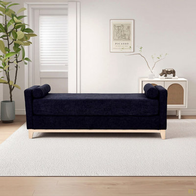 Banc / lit de jour / repose-pieds rembourré en molleton de 66,34 pouces avec pieds en bois massif et 2 coussins traversins, idéal pour le lit, la chambre à coucher, le salon et le vestibule