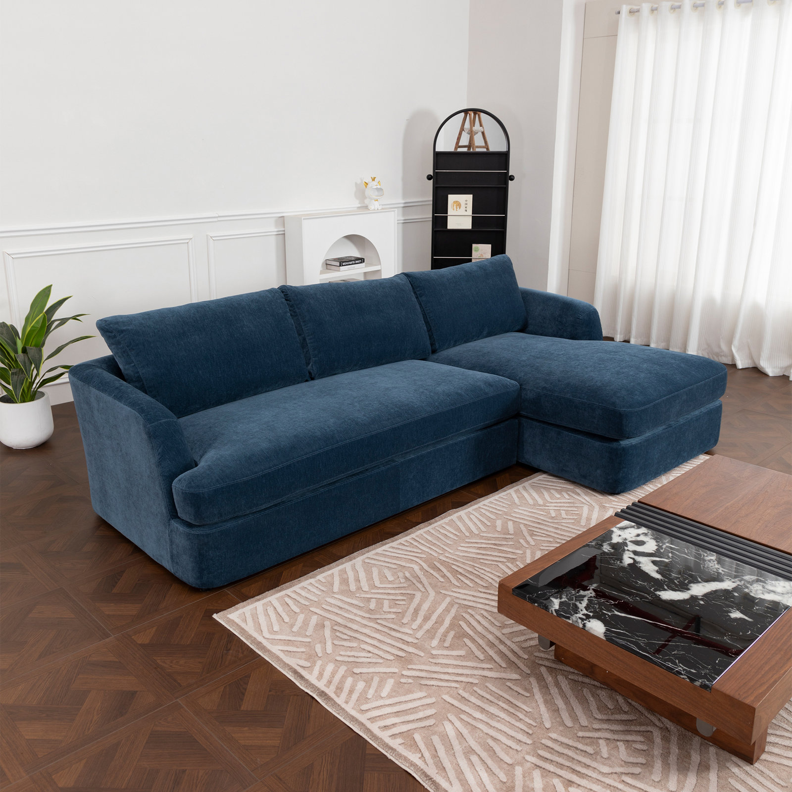 Alameda Velvet Sofa and Chaise, Right Hand Facing, Pacific Velvet