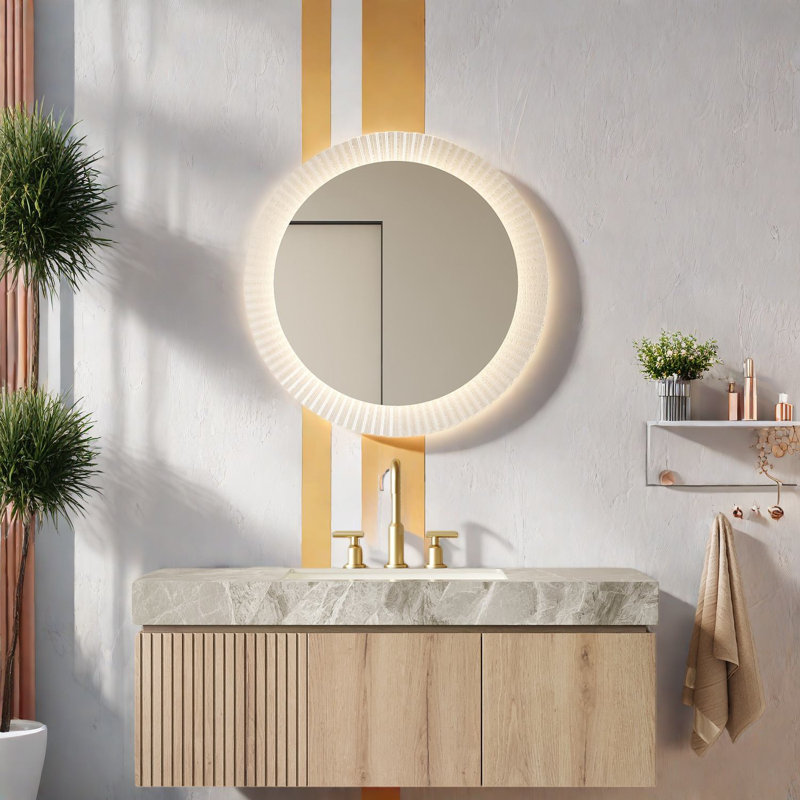 Meuble-lavabo moderne et spacieux avec lavabo en céramique, rangement flottant gris clair pour la salle de bain