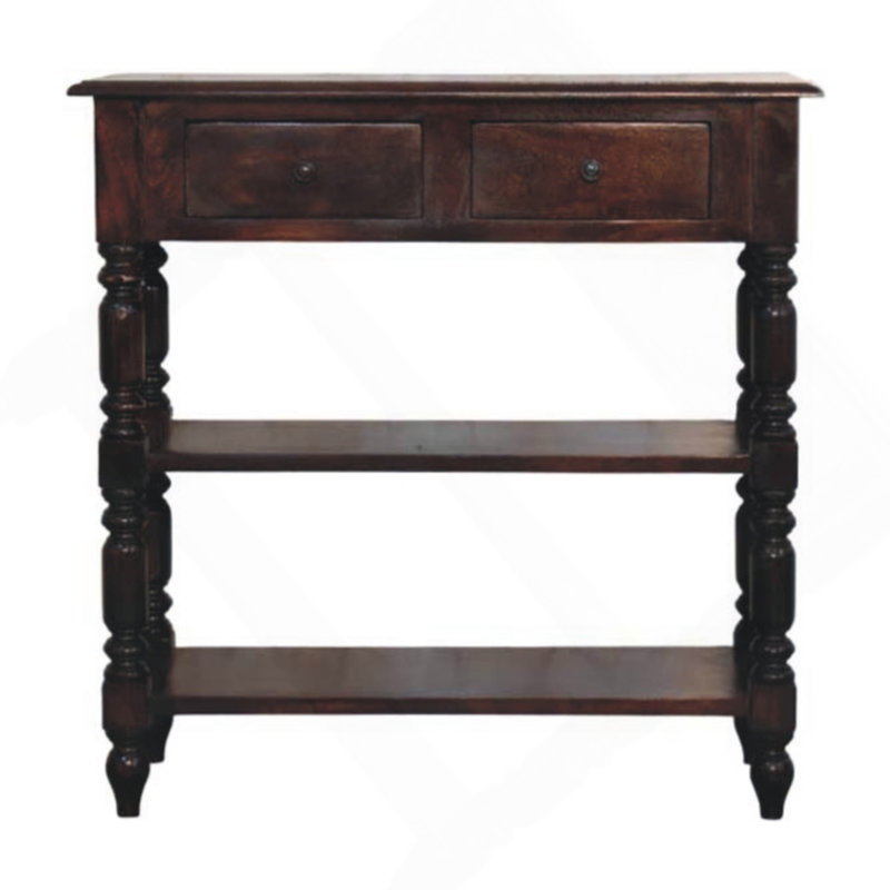 Turned Legs Cherry Side Table, 2-Drawers, 2 Open Slots