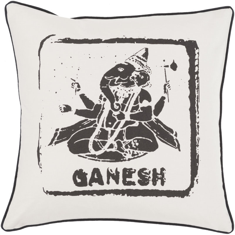 Cotton Throw Pillow, 22" H x 22" W x 4" D, Black/Ivory, No Fill