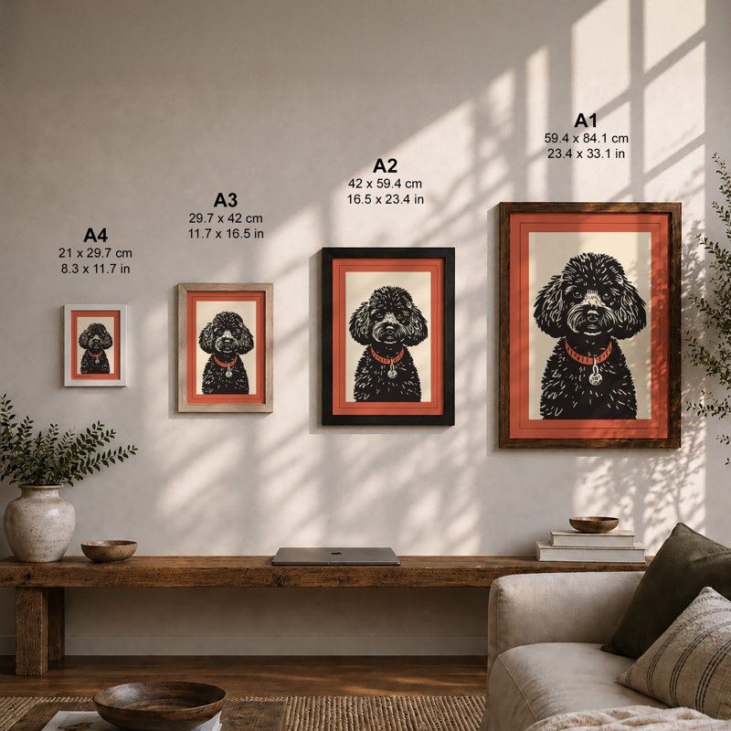 Groomed Poodle Retro - Framed Print, A3 - 42.0 x 29.7 cm, White