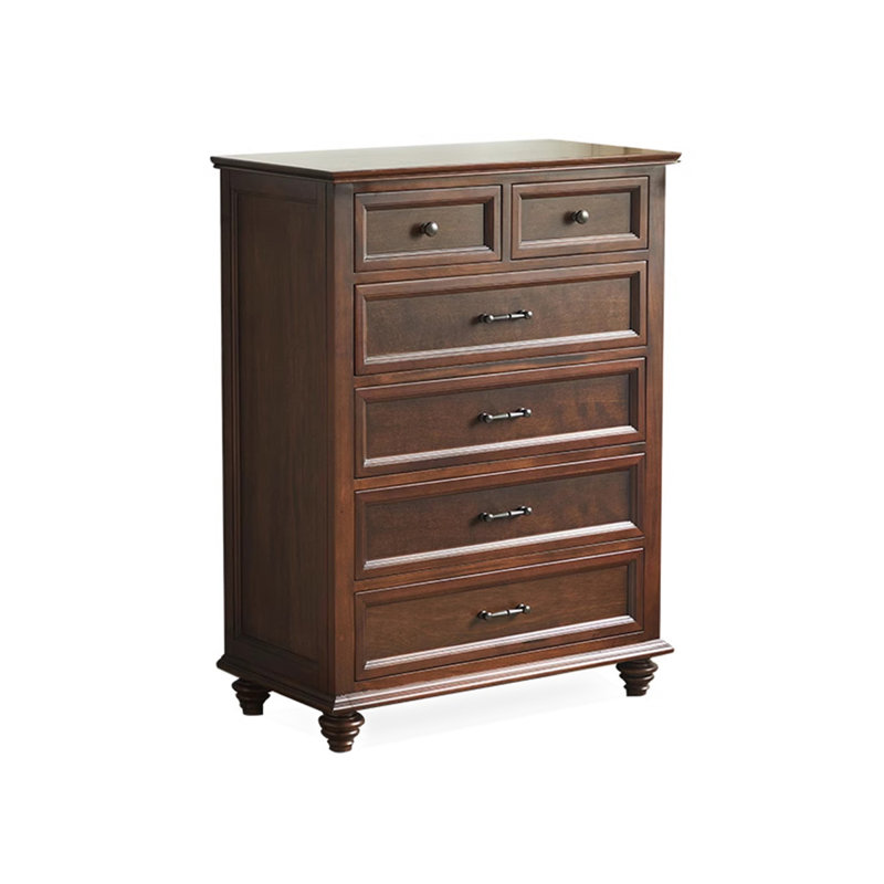 Armoire de rangement simple à six tiroirs en bois massif noyer américain simple, Brun