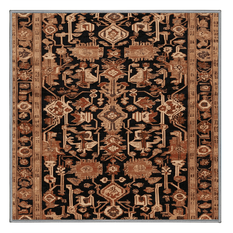 Tapis brun turc lavable à la machine, Carré 3 pi