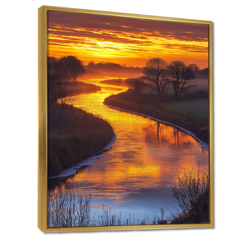 Gilsdorf River Bend At Sunrise II - Lake, art mural, H 20 po x l 12 po, Reproduction avec cadre flottant, Doré