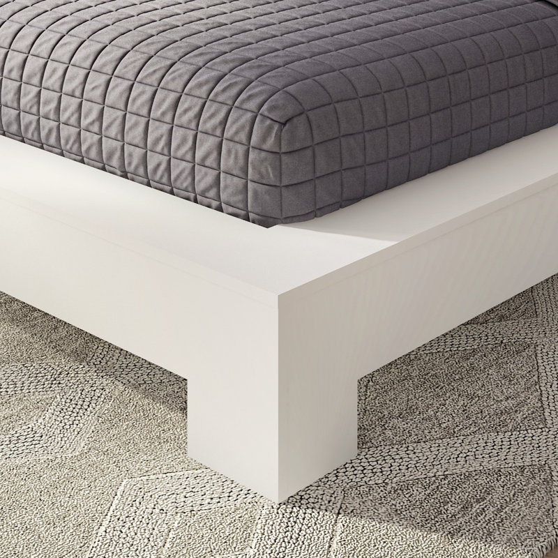 ZEN - Lit plateforme avec tête de lit - Assemblage facile, aucun sommier requis, Blanc