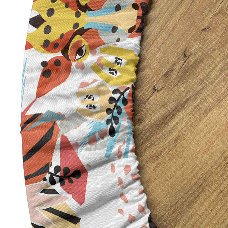 Winston Porter Giraffe Fitted Round Tablecloth Multicolor, 51.97" Round