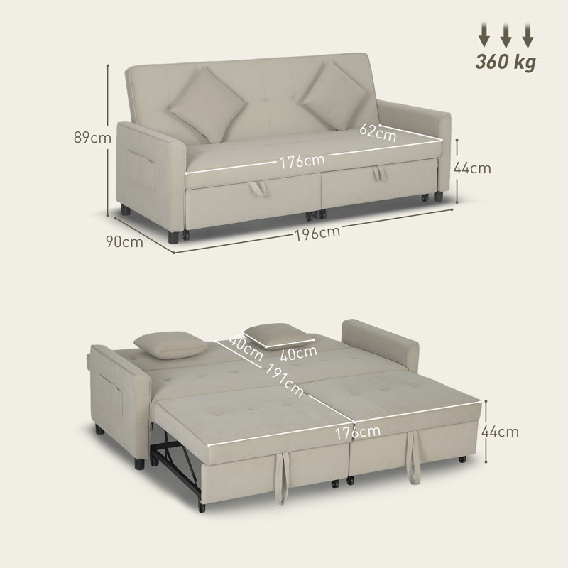 HOMCOM Sectional Sofa Bed L-Shaped 3 Seater Sofa Pull Out Couch Bed, Beige