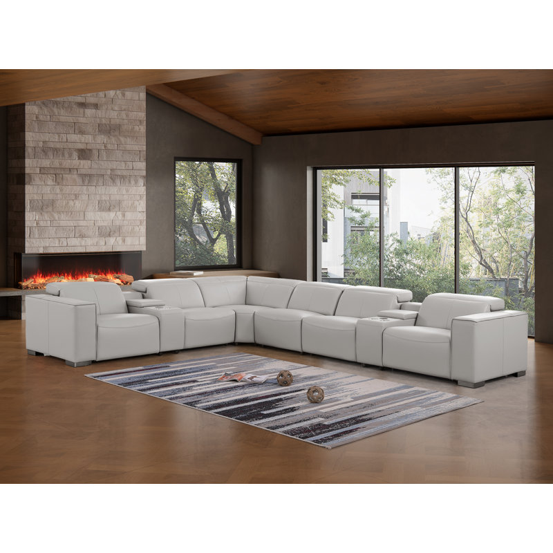 Canapé modulaire luxueux en cuir véritable 8 pièces avec 3 sièges inclinables électriques et appui-tête électrique
