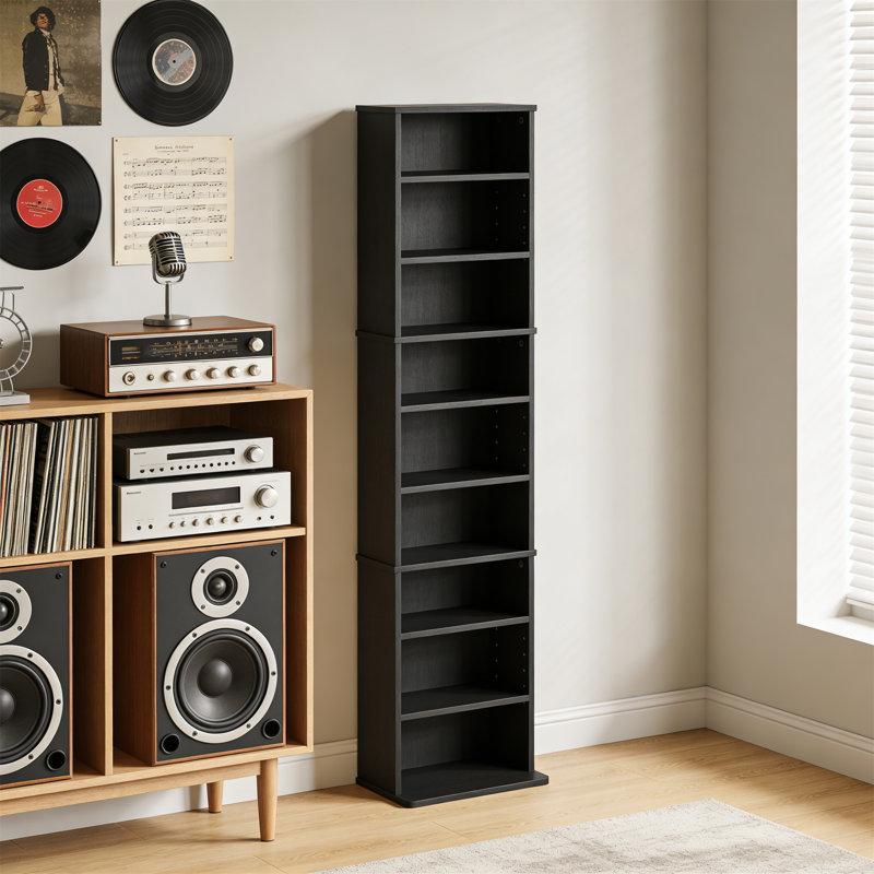9-Tier Multimedia Storage Tower Rack, Adjustable Shelves, For Dvds, Cds, Games